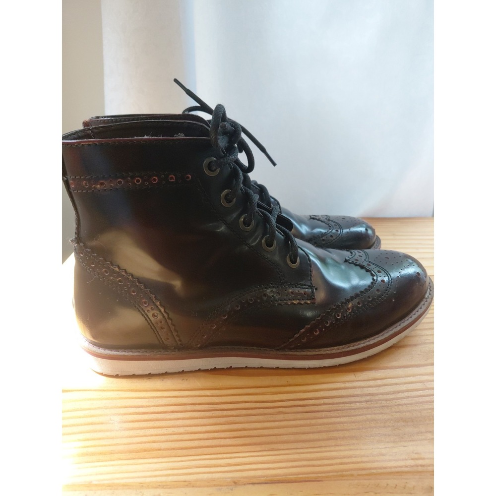 Crevo Men's Wingtip Brogue Boots Sz 9.5 Oxblood Burnished Leather Lace Up Ankle - Picture 2 of 7